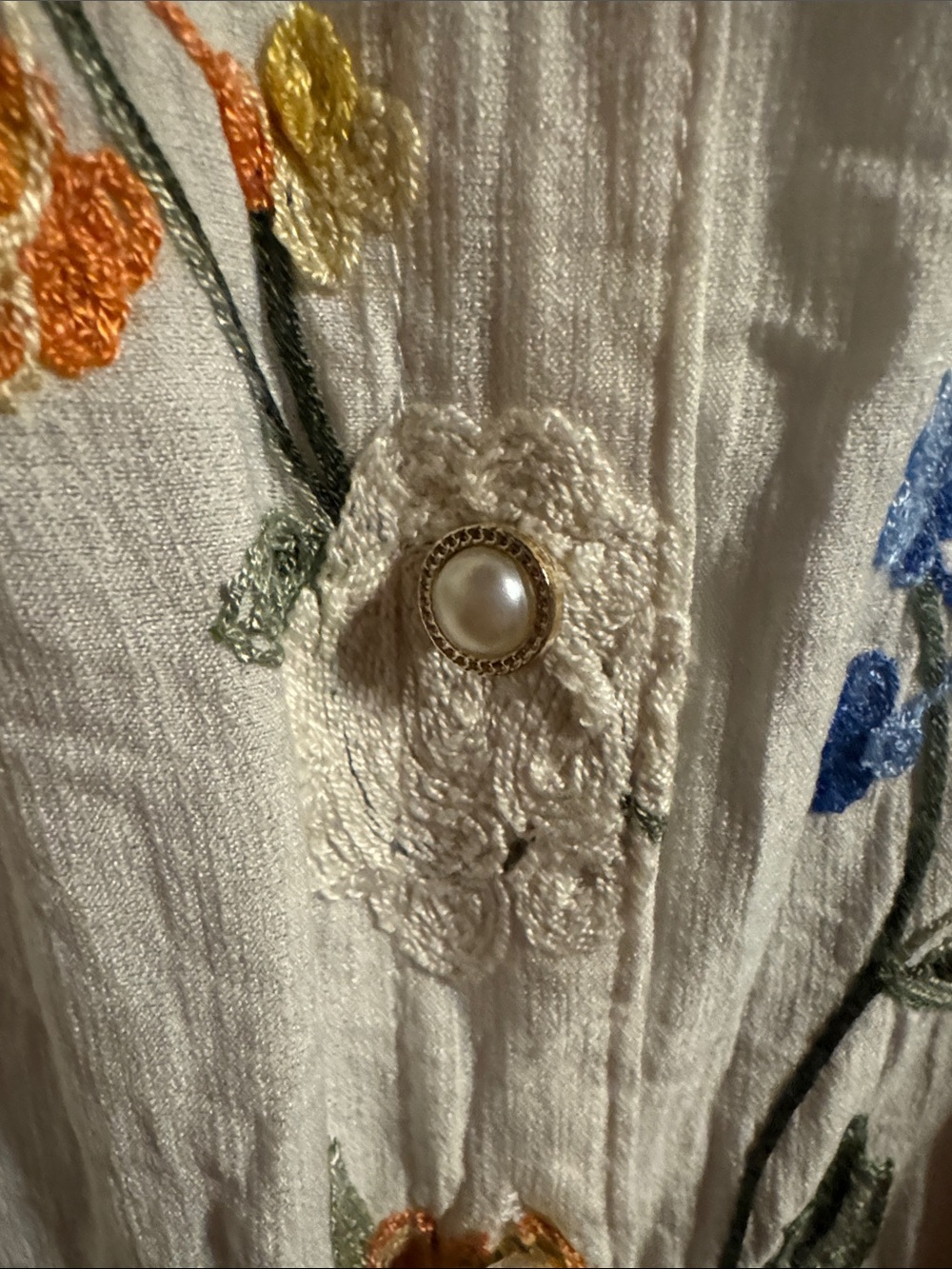 White Embroidered Button-Down Peasant Top - Picture 5 of 8